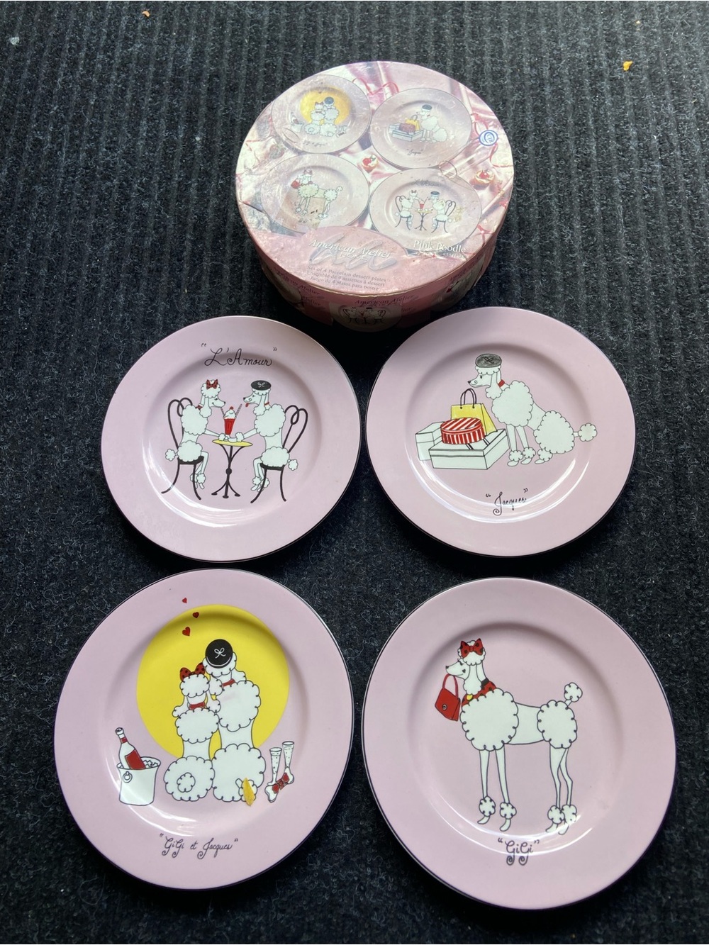 Pink Poodle Dessert Plate Set By American Atelier at Home- 4 Pieces